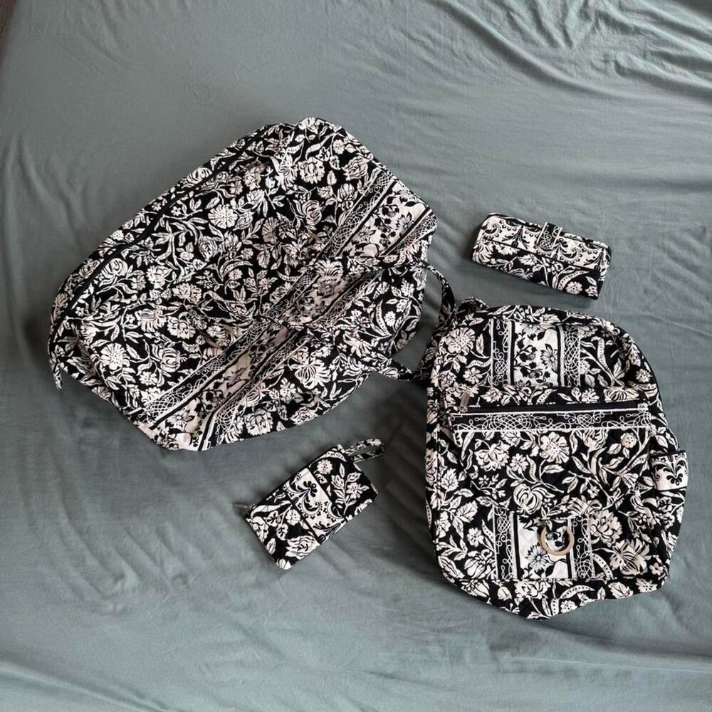 Marie by Giftcraft Black and white floral quilted tote bag,backpack,wallet,pouch